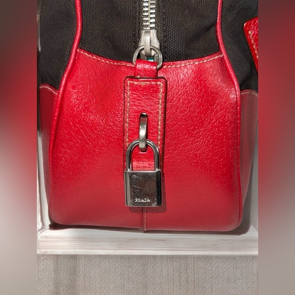SOLD!! Not for Sale! Prada Cherry Red Brown Leather and Canvas Bowling Bag - Picture 11 of 14